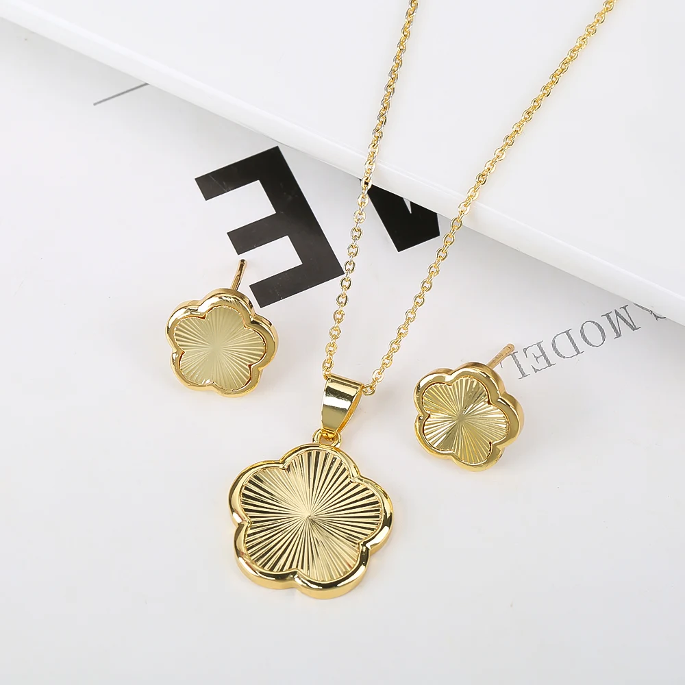 7 colores nueva piedra Natural ciruelo flor planta cinco hojas flor colgante collar pendiente conjunto de lujo mujer Simple regalo trébol