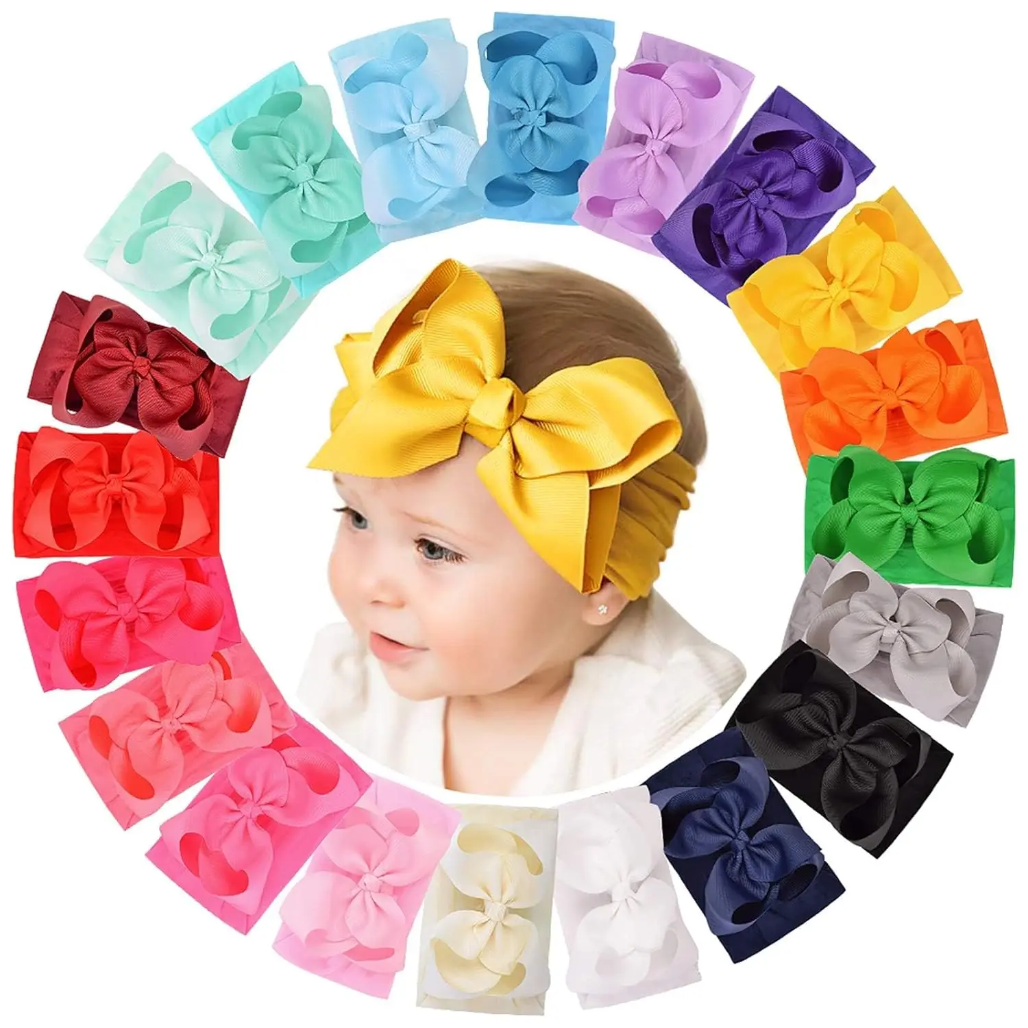 

20pcs Baby Girls Bows Headbands Nylon Hairbands Ribbon Bow Elastic Hair Accessories for Newborns Infants Toddlers Kids