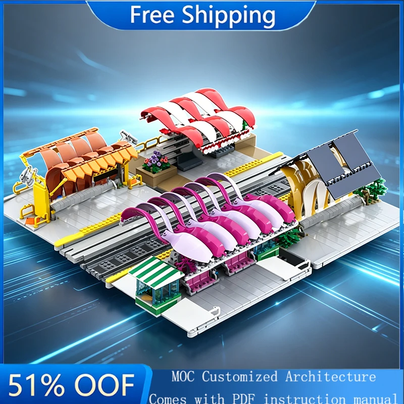 

2028 Parts MOC City Gathering Place For Transportation Stops Model Custom Puzzle Bricks DIY Creative Assembly Kids Puzzle Gifts