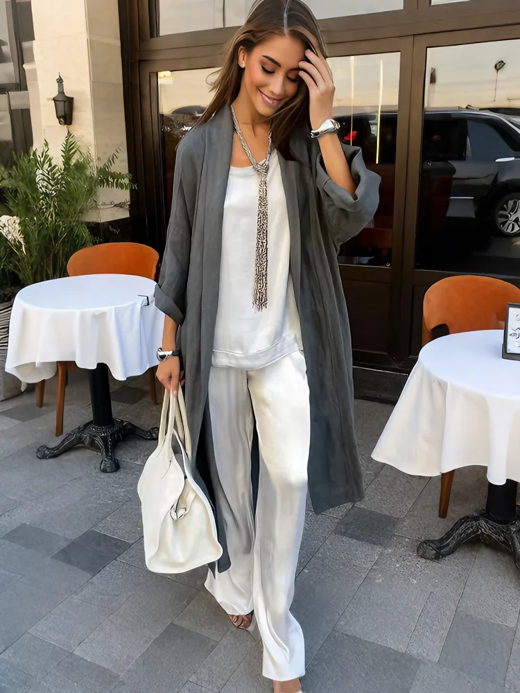 

Tossy Casual Loose Lace-Up Long Dress For Women Solid Commute Summer 2026 New High Waist Dress Female V-Neck Bandage Maxi Dress