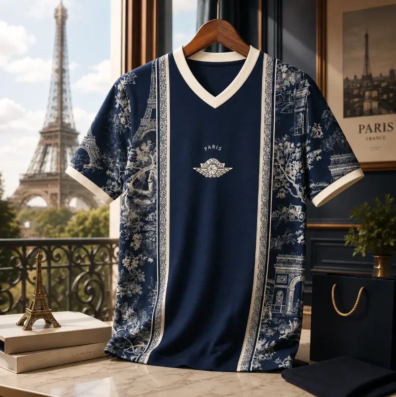 Paris Street Style V‑Neck T‑Shirt Men Women Unisex Short Sleeve Eiffel Tower Print Casual Streetwear Tee Top