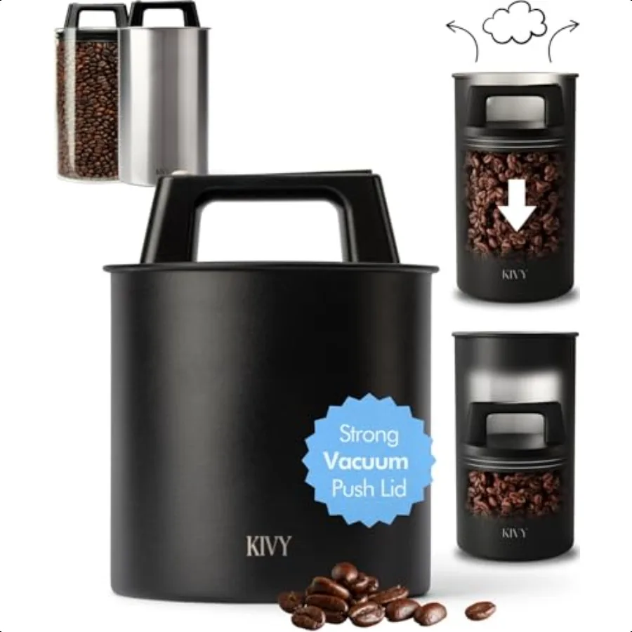

KIVY Vacuum Coffee Canister Push Lid Preserves Coffee Aroma Oil Stainl Steel Airtight Coffee Canister Coffee Container Removes