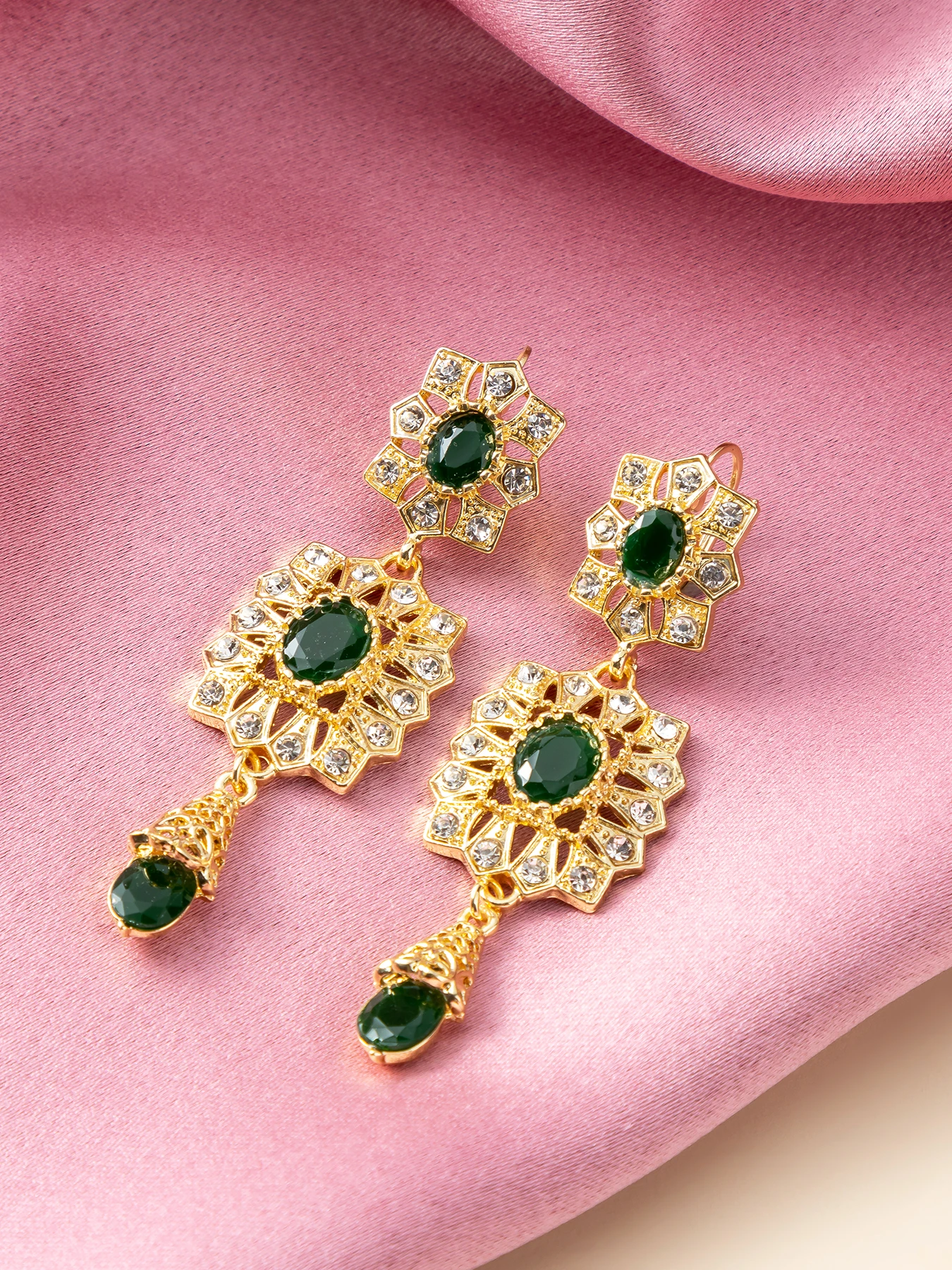French Vintage Court Style Golden Hollowed-Out Earrings For Long Moroccan Brides. Exquisite Holiday Gift Option.