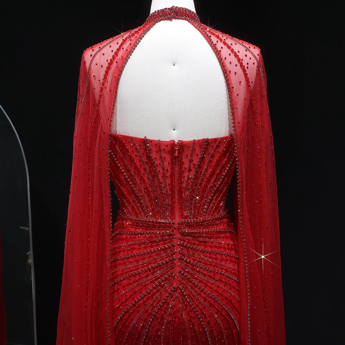Sharon Said Luxuriöses Weinrotes Abendkleid mit Cape-Ärmeln, Lang, Rosa, für Damen, Hochzeit, Party, Ballkleider, Arabisch, SS156, Maßanfertigung – Detail 29