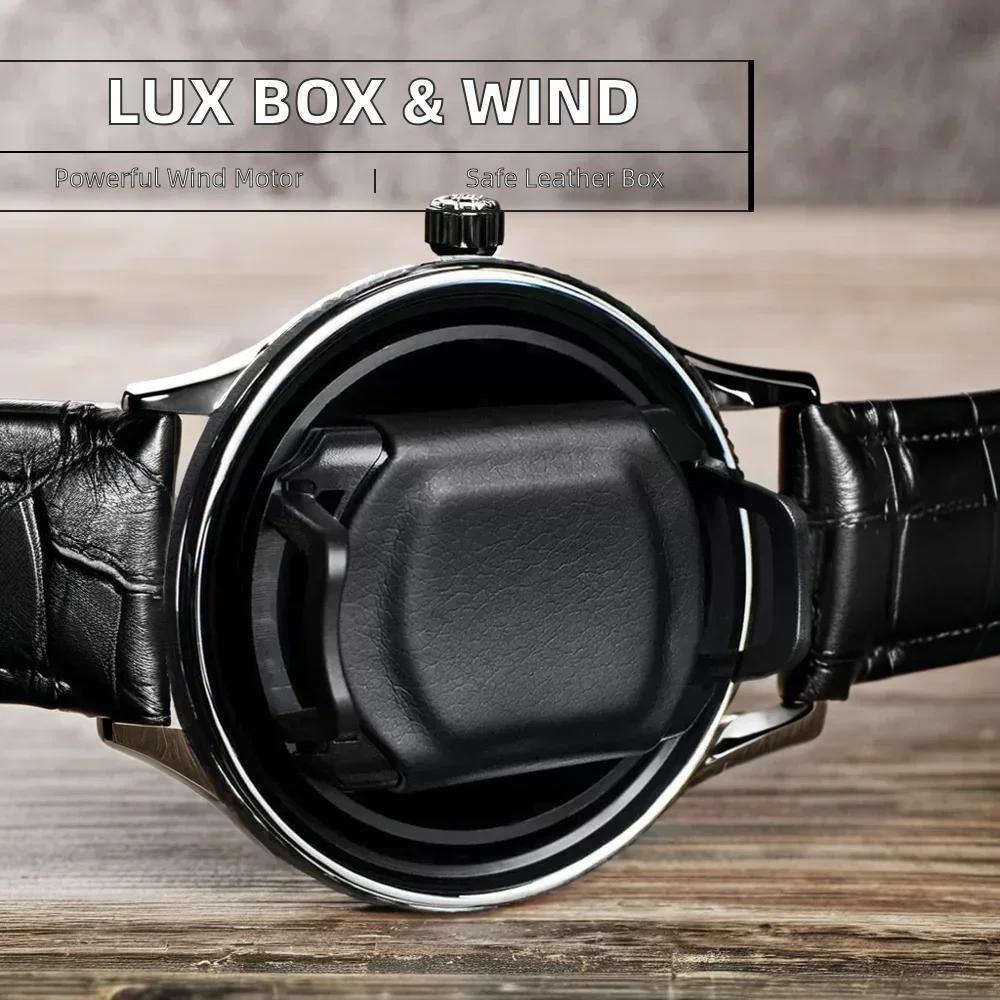 High-End Luxury Watch Gift Box Black Grain PU Leather Winder for Quiet Watch Retail Packaging