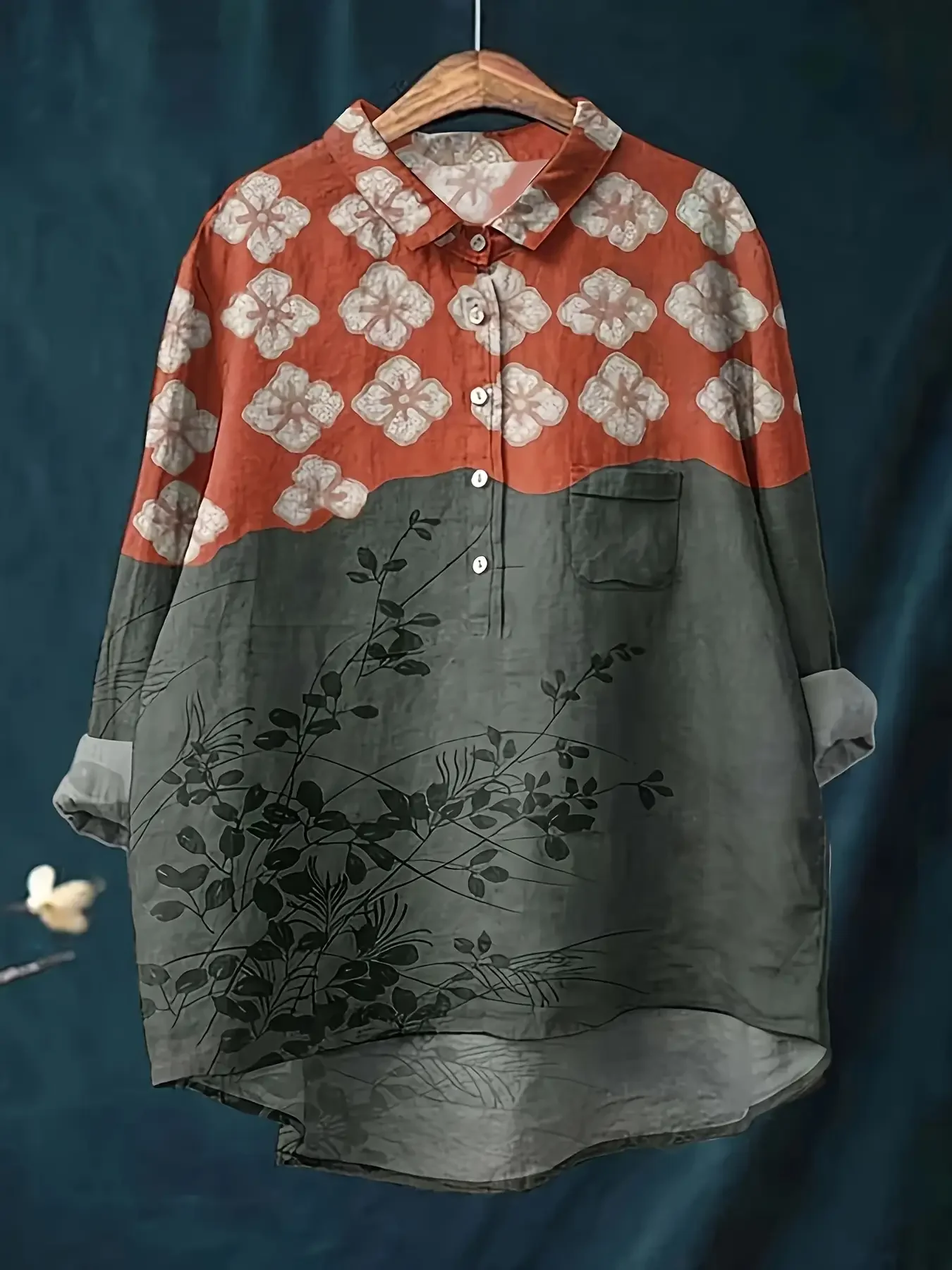 قميص نسائي كاجوال فضفاض موديل 2026 مطبوع عليه زهور بأزرار - قميص علوي بنمط عروة النحل الذهبي، قمصان formales #3