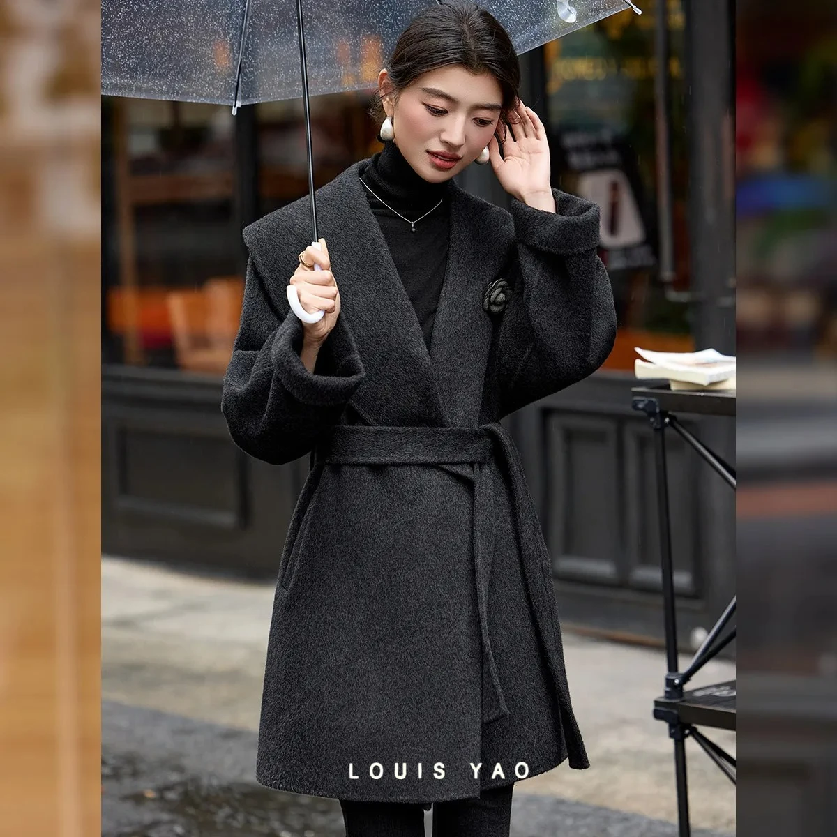 

LOUIS YAO двустороннее шерстяное женское пальто 2022, осень/зима, шерстяное пальто средней длины, двустороннее твидовое пальто