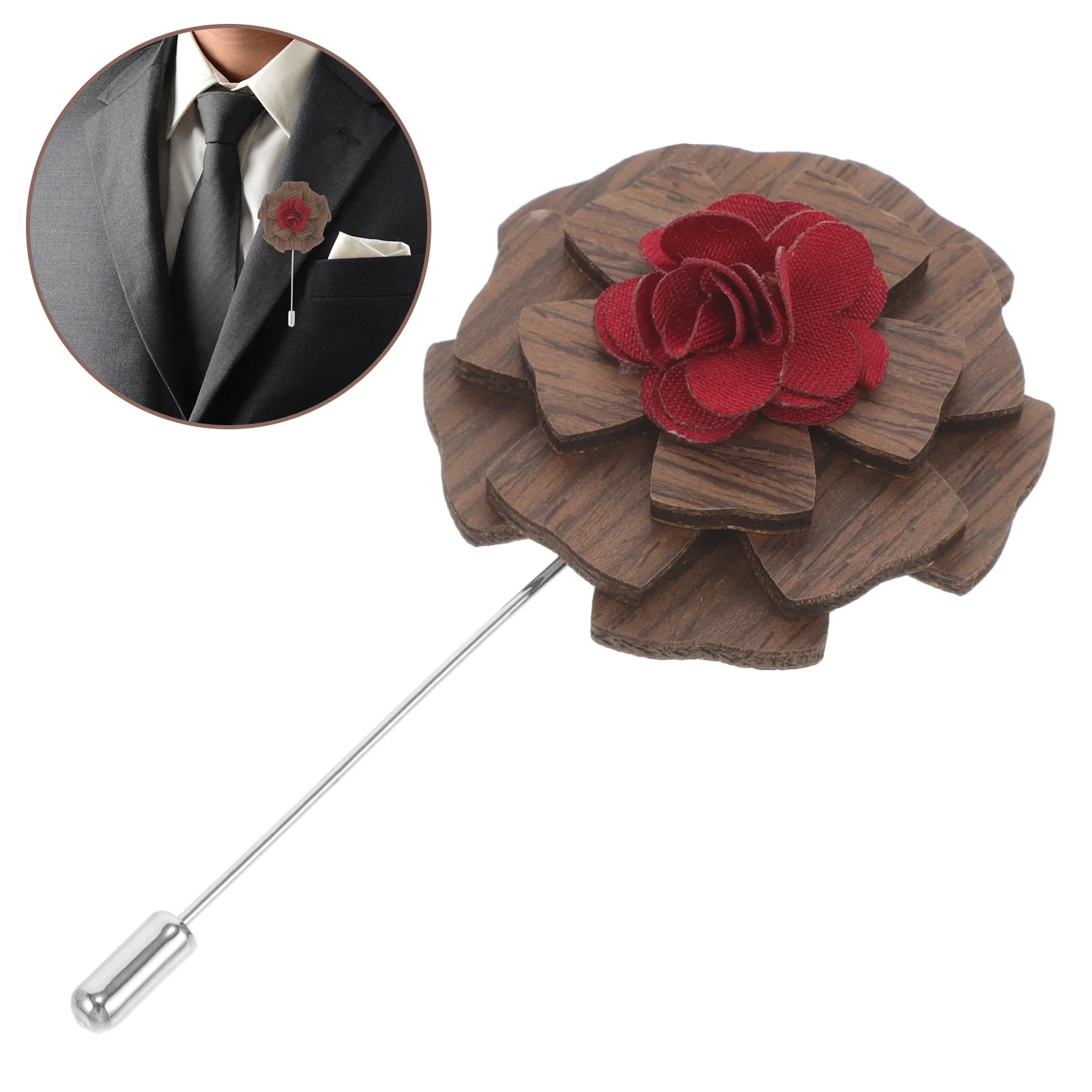 Pin de solapa Floral de madera, broche decorativo, Pin en el ojal para hombres y mujeres, traje, fiesta de boda, accesorio elegante, ojal para hombres
