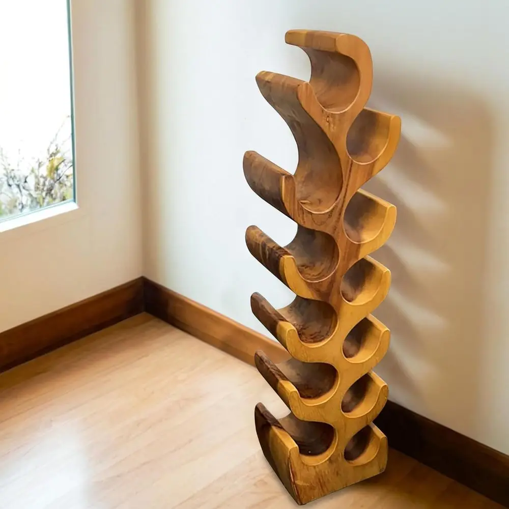 

12 Bottles Solid Wood Wine Bottle Rack 10.2" x 7.1" x 39.4" H Freestanding Floor Rustic Wooden Natural Tan Standing Wine Holder