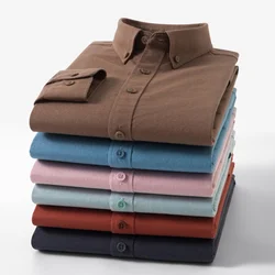 2026 New100% Pure Cotton Mens Oxford Striped Shirts Plaid Business Casual High Quality Long sleeve Shirt For Man Button Up Shirt