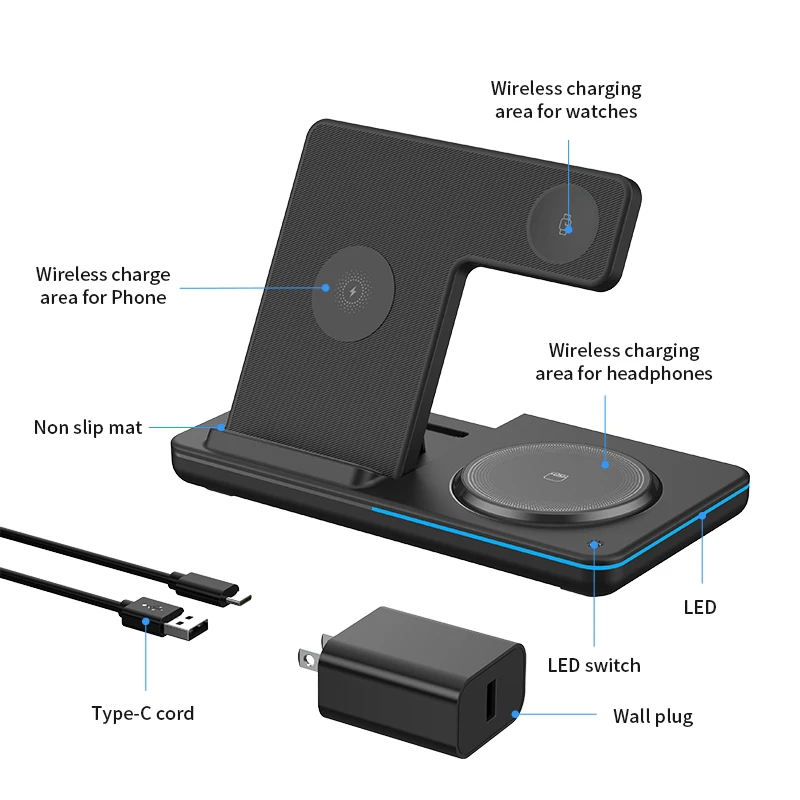 2024 Hot Selling Wireless Charger Magnetic 15W 3 IN 1 Fast Charging Station For iPhone 15/14/13 Foldable Wireless Charger Stand