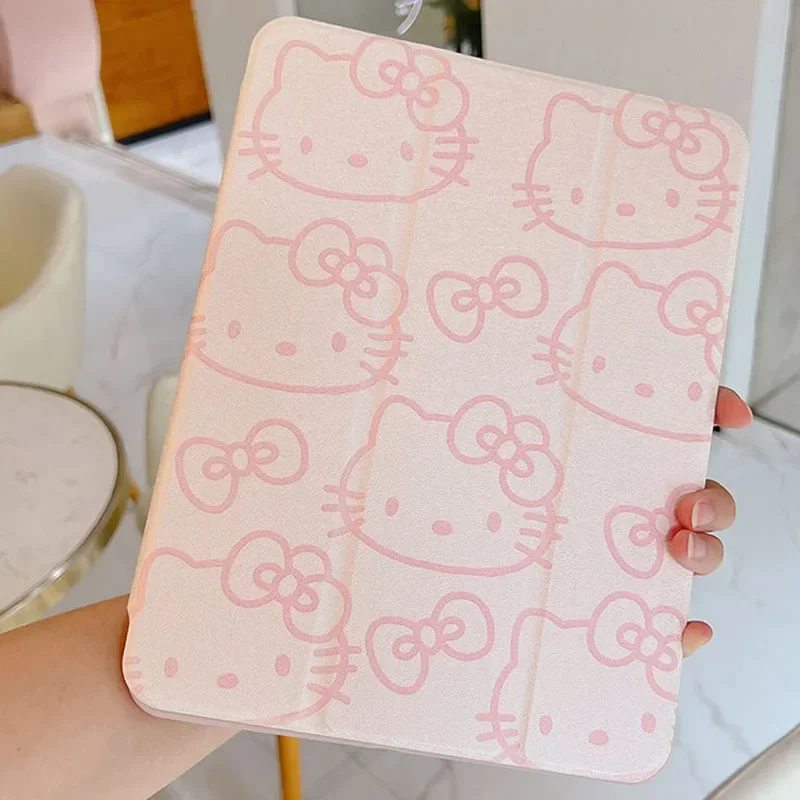 Sanrio Anime Hello Kitty Ipad Case Pro 11 Inch 10.9 Inch Air 1 2 3 Kawaii Cartoon with Pen Slot Fold Protect Shell Girl Gift Toy