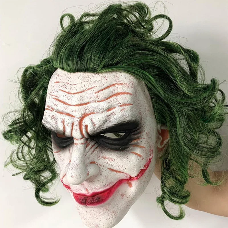 Halloween Cosplay Batman Heath Ledger Joker Wig Horror Ghost Mask Full Face Costume Head Man