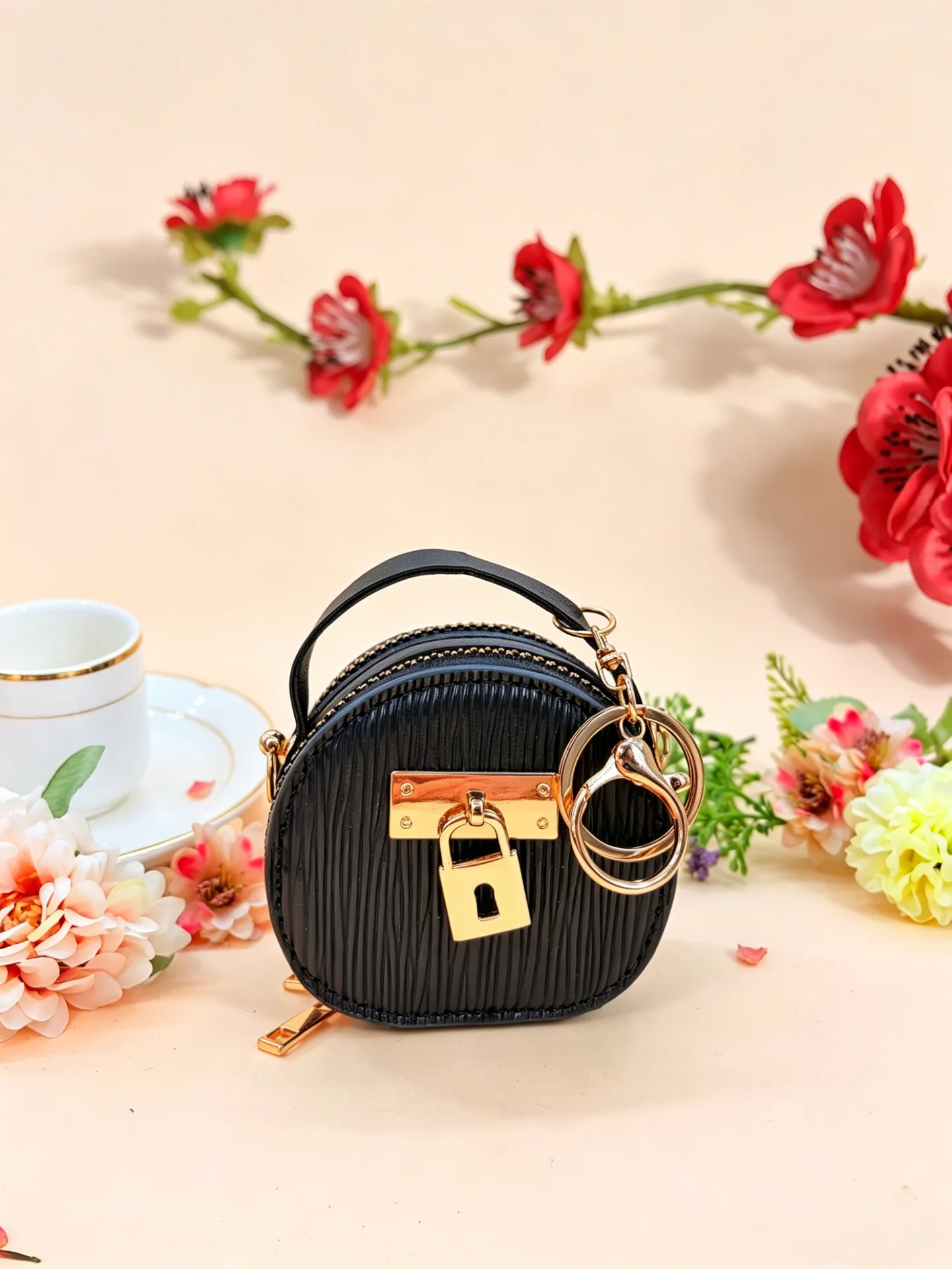 With Keychain Mini Luxury Headphone Bag Mini Handbag Coin Purse Leather Coin Bag Simple Gift Mini Storage Pouch