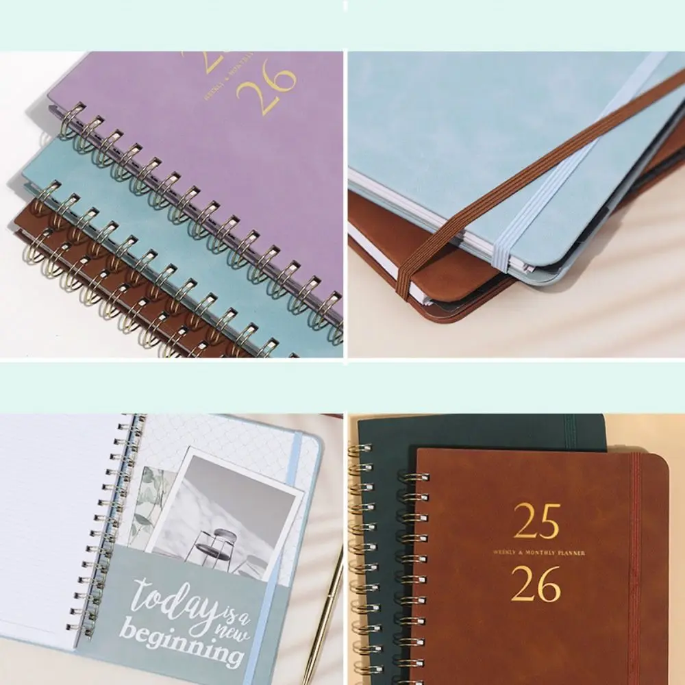 مخطط A5 2025-2026 أسبوعيًا وشهريًا من جلد البولي يوريثان دفتر التقويم جداول يومية مخطط أكاديمي للجيب الداخلي