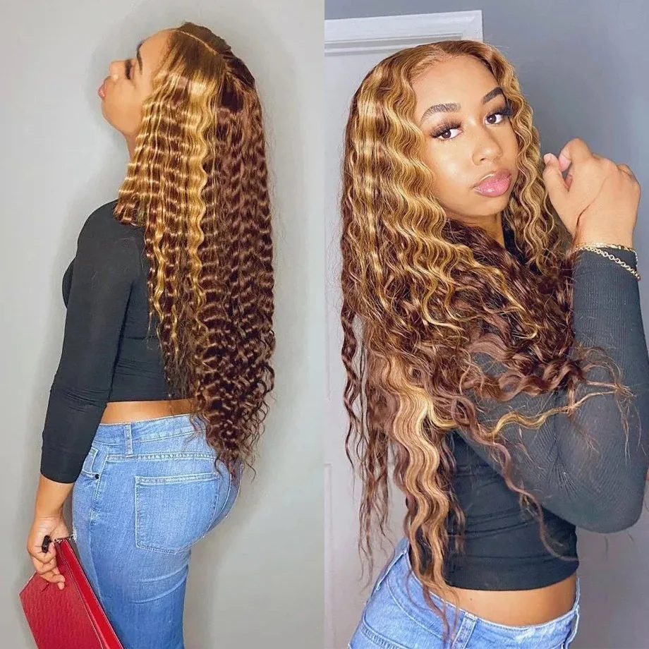 Highlight 30 Inch Lace Front Human Hair Body Wave 13x6 Transparent Lace Frontal Wig Brazilian 200 density For Black Women