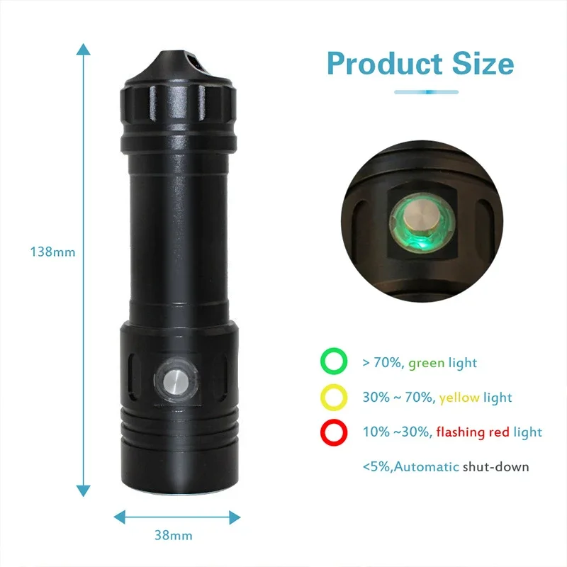 IPX8 Waterproof Underwater Lantern 100M L2 LED Scuba Diving Flashlight Power 5000LM 4Mode Dive Light By 5000mAh 26650 battery