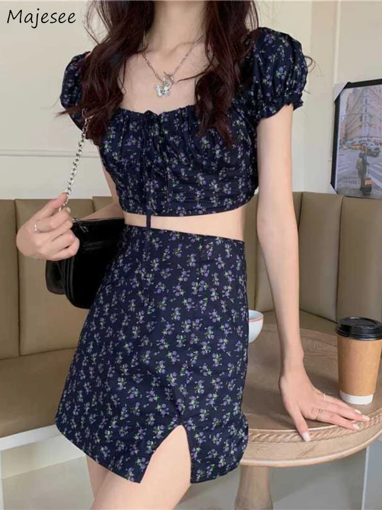 Skirts Sets Women Flowers Lace-up Creativity Korean Style New Summer Hotsweet Special Classic Vintage Ladies All-match Trendy