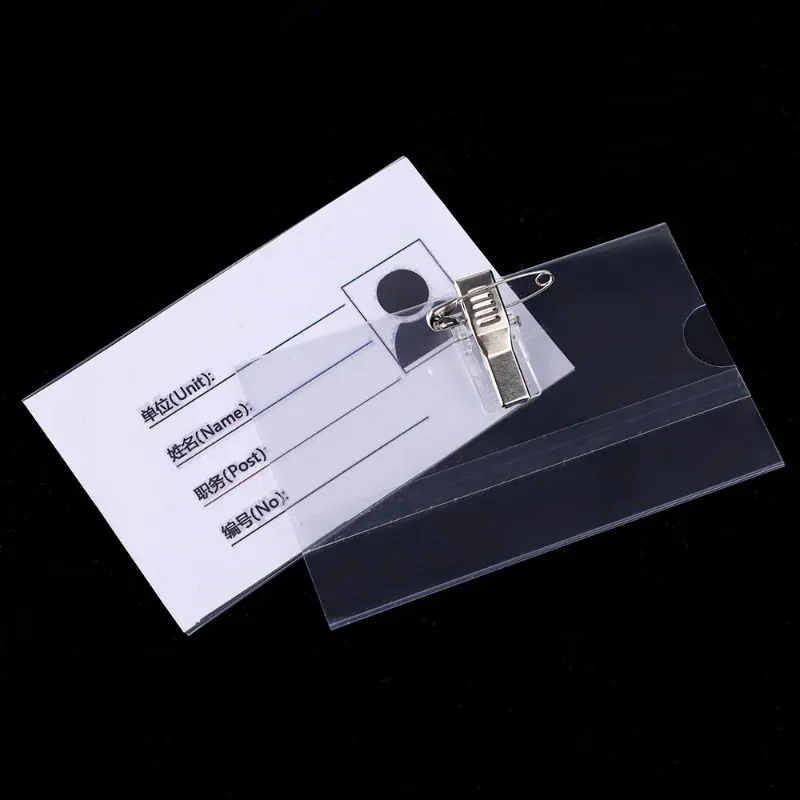 Horizontal Name Badge Holders Working Card Protector Cover Waterproof Pin Brooch Clip Clear Tag Badge ID Card Holder Sleeve