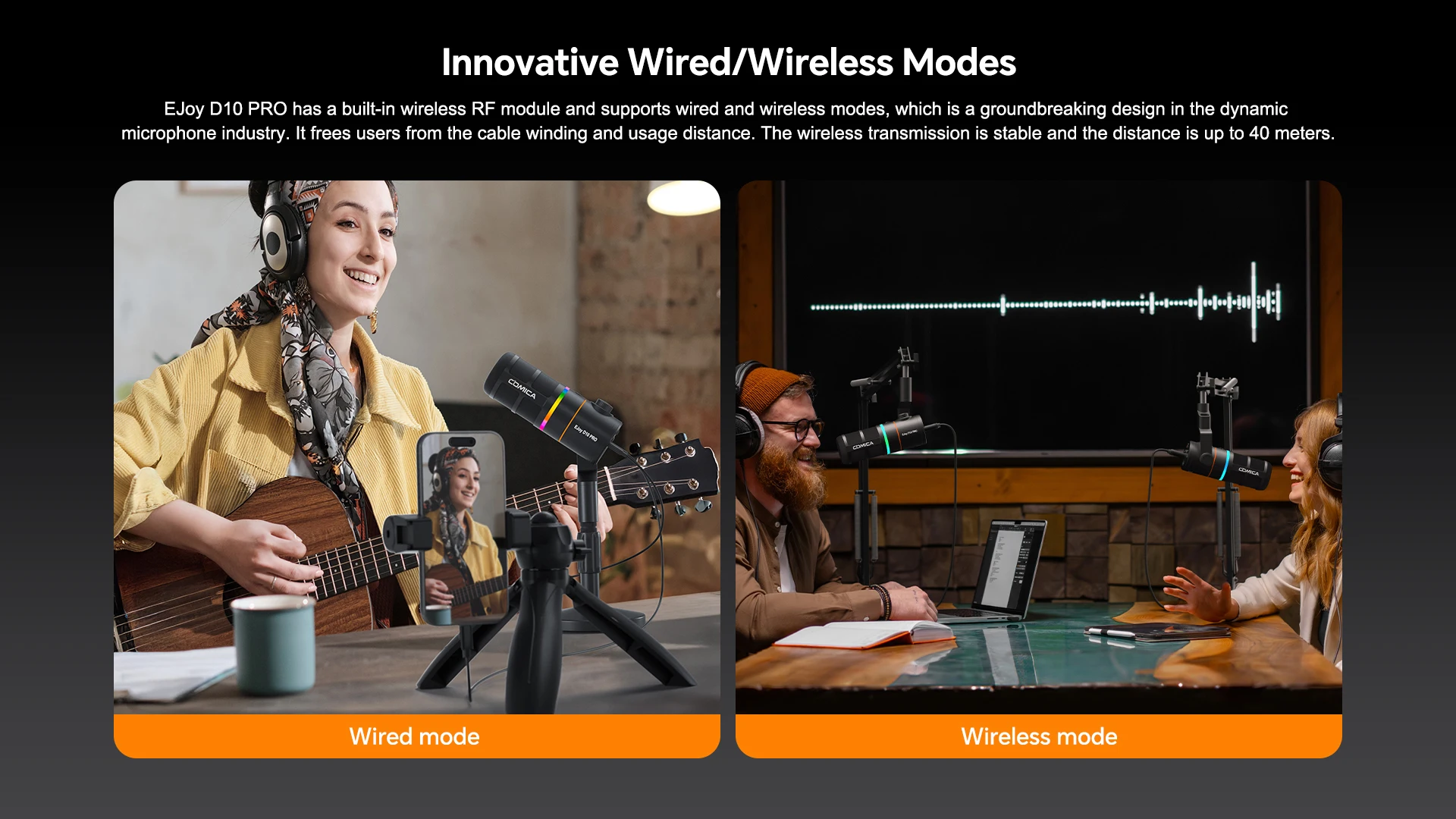 COMICA Ejoy D10 Pro RGB USB/XLR Dynamisches Kabelloses Mikrofon Gaming-Mikrofon Rauschunterdrückung für Streaming, Interviews und Podcasts – Detail 9