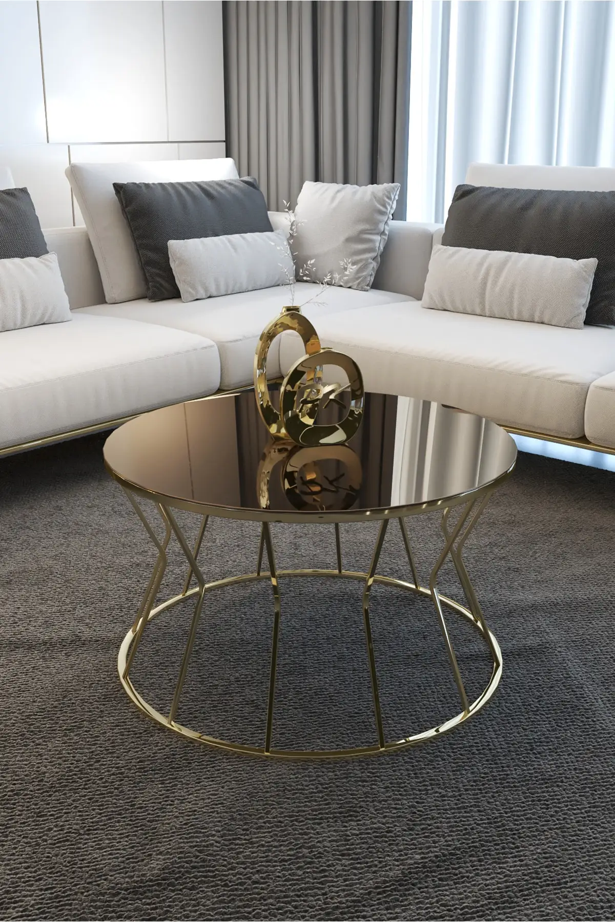 Center Table Hourglass Modern Coffee Table Big Coffee Table Gold Leg Bronze Mirror Unbreakable Glass