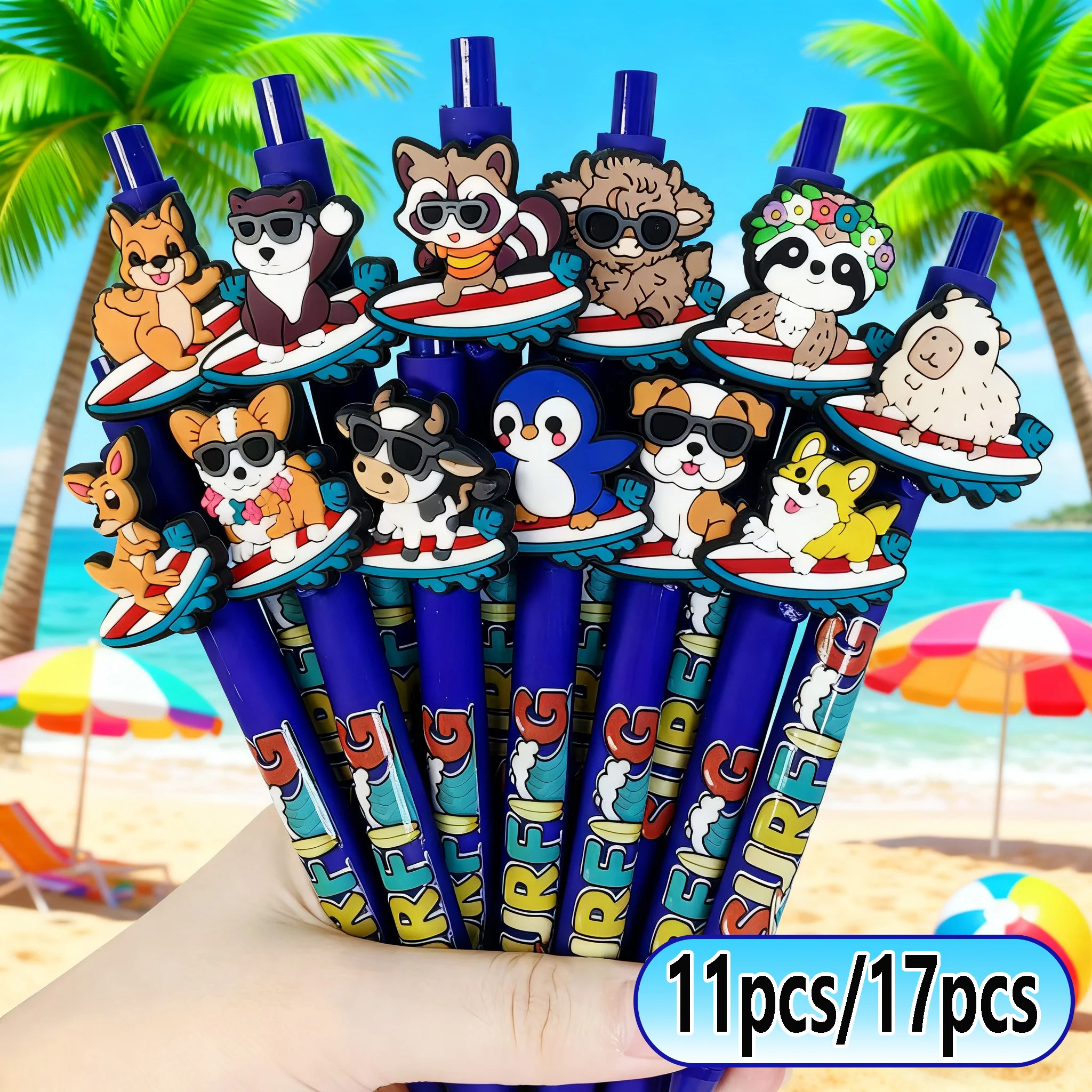 

11 шт./17 шт. темно-синие креативные шариковые ручки в форме серфинга с животными-динамические ручки с принтом для щенков, спортивный подарок