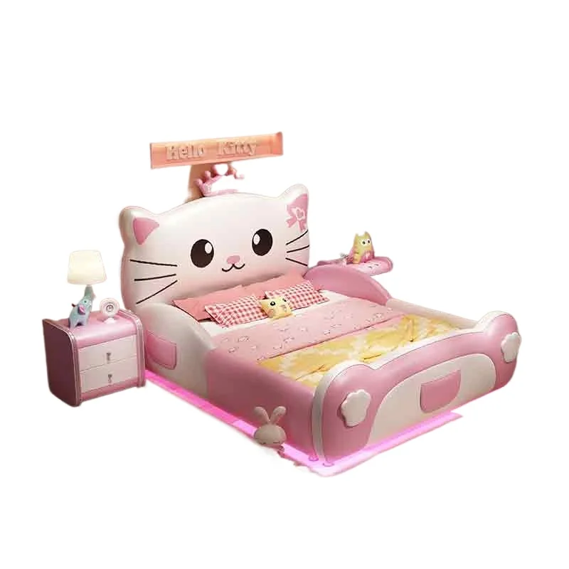 سرير مزدوج فاخر للفتيات الأوروبي بتصميم عصري ناعم إطارات سرير أطفال فردية منظم للأطفال أثاث عصري إبداعي #1