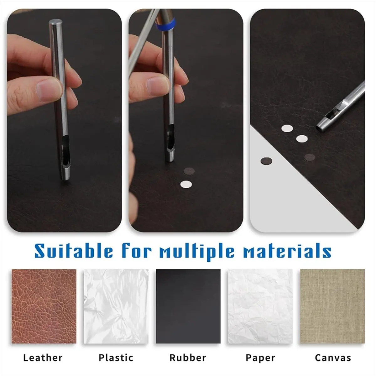 【ABKM】 10 Piece Leather Hole Punch Tool Set, 0.5mm-5mm Watch Strap Punch Round Hole Punch for Belts, Canvas