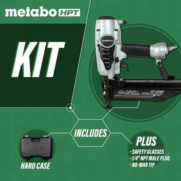 Metabo Hpt Finish Nailer | 16 Gauge Afwerking Nagels-1 Inch Tot 2 1/2 Inch | Geïntegreerde Luchtstofdoek 5 Jaar Garantie Nt 65M 2S