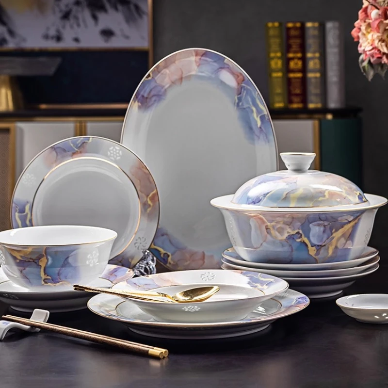 

Jingdezhen High-Temperature Ceramic Tableware Set - Luxurious Housewarming Gift - Delicate Porcelain Homeware Bowls And Plates