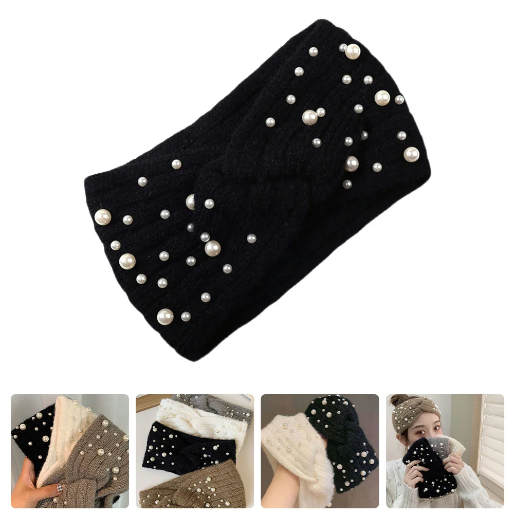 

Pearl Plush Headband Women Knitted Headbands Scarf Hair Braided Flannel Pearls Women's