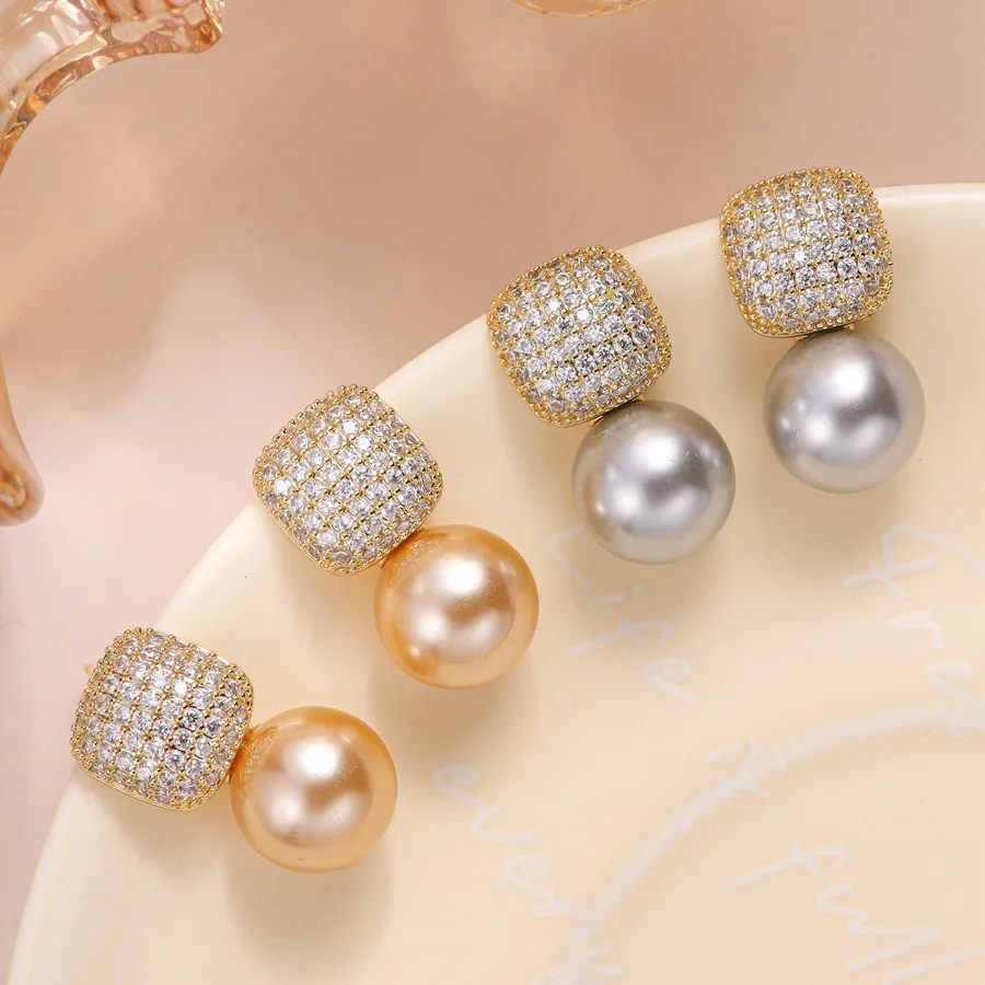 New Fashion Metal Pearl Drop Earrings For Women Vintage Elegant Square Crystal Earrings Wedding Party Jewelry