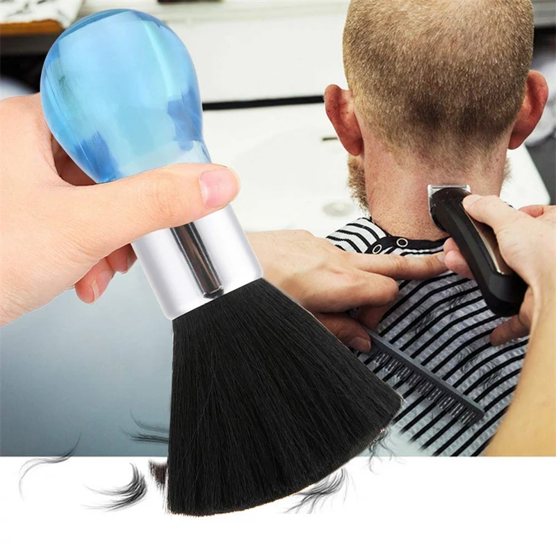 Professional Men's Clean Hair Brush Hairdresser's Crystal Handle Neck Dusting Brushes  Salon Hair Styling Tools