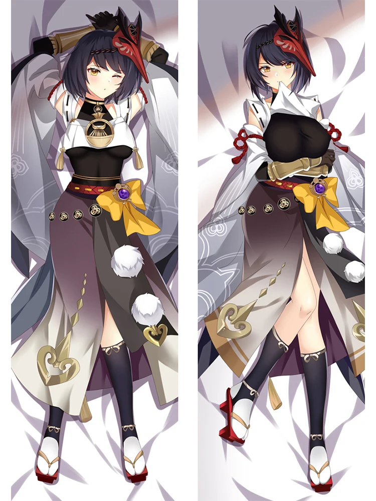 60*180CM Dakimakura Genshin Impact Kujou Sara Long Pillow Case Cosplay Cushion Cover Hugging Body Peach Skin 2Way Pillowcase