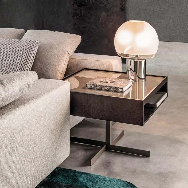 

Modern minimalist bedroom furniture luxury, solid wood frame, home apartment stainless steel bedside table