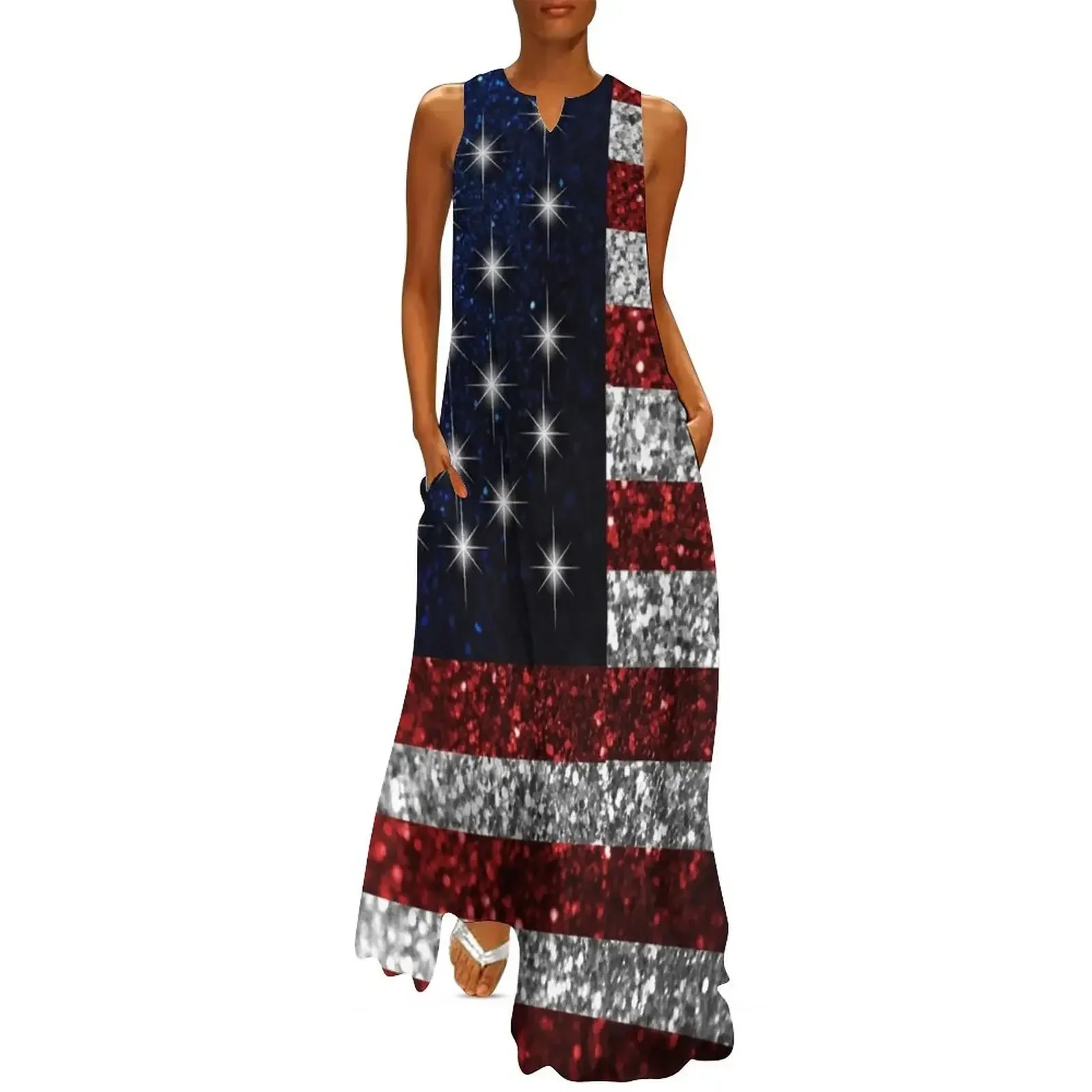 

American Flag in Glitter Graphic Long Dress Woman clothes Elegant gown evening dress women summer dresses womens 2025 Dress