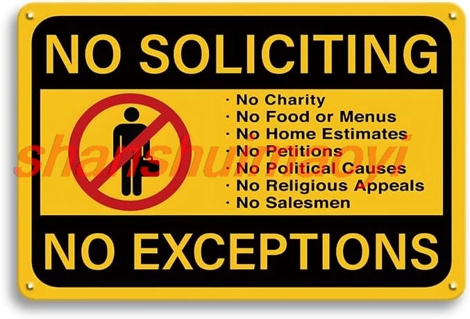 No Soliciting Tin Sign,No Excuses No Exceptions Do Not Ring Bell Knock Decals Metal Sign 12x8 inches SHUI