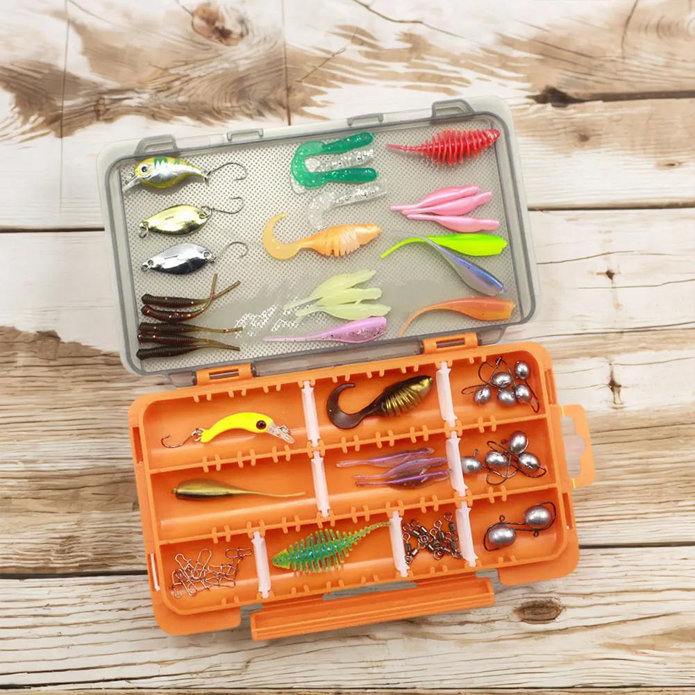 63-teiliges Angelköder-Set, weiche und harte Köderhaken, Wirbel mit Tackle-Box, Angelköder-Set, Angelzubehör, Geschenke für Männer