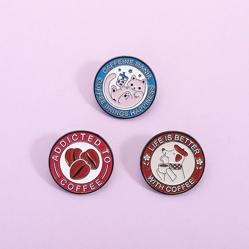 Kreative Cartoon Kaffeebohnen Katzen Hunde Emaille Brosche Cartoon Design Anstecknadel Abzeichen Rucksack Kleidung Hut Zubehör ﻿