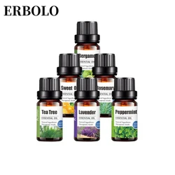 ERBOLO 10ml Pure Plant Essential Oil For Humidifier Diffusers Mint Lavender Tea Tree Vanilla Sandalwood Jasmine Pure Nature Oil