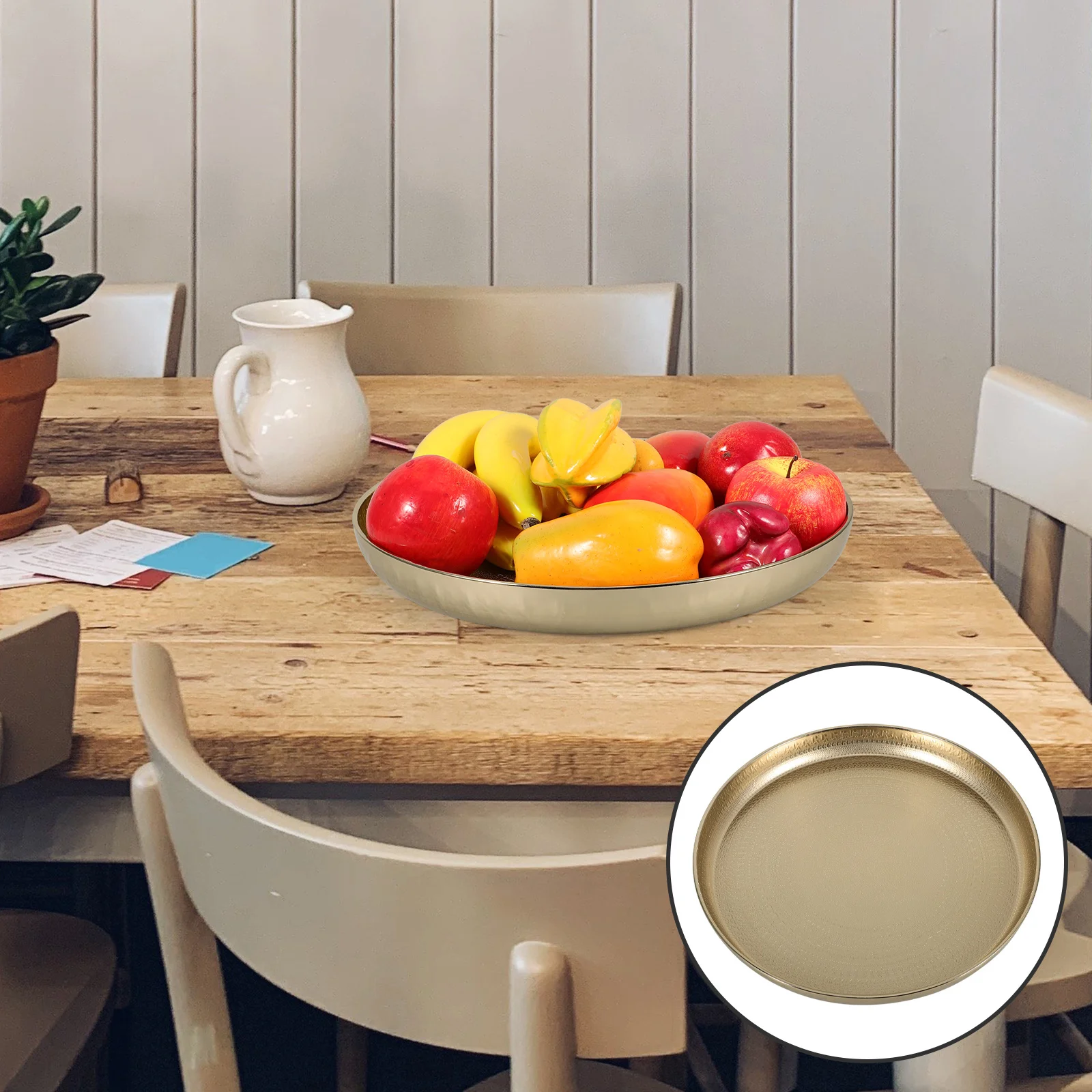 

Metal Round Tray Portable Fruit Dish Platter for Home Office Party Picnic Elegant Design Dried Fruits Storage Organizer