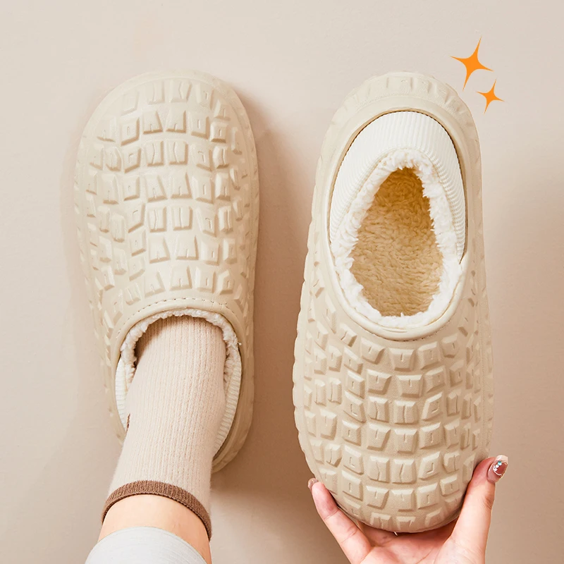 Winter Warm House Slippers for Women Eva Waterproof Non-Slip Plush Slippers Woman Light Thick Sole Soft Cotton-Padded Shoes