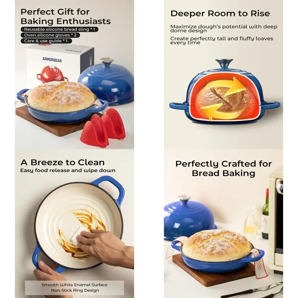 

Enameled 5-Quart Cast Iron Sourdough Dutch Oven with Lid, Blue, Perfect for Homemade Bread Baking