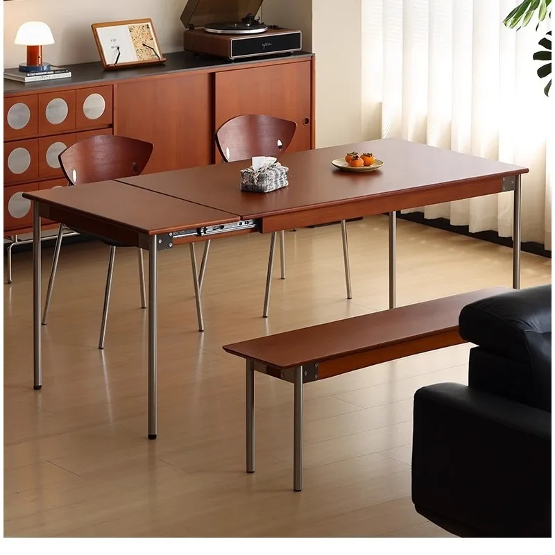 

Nordic medieval dining table small household dining table and chairs Japanese combination retro style solid wood retractable tab