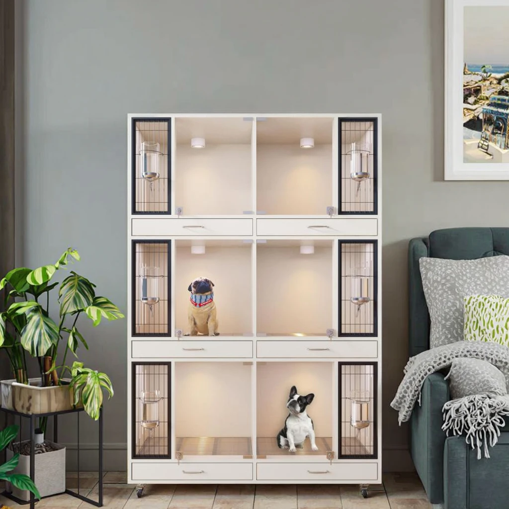 

Indoor Cat Dog Cages Pet Store Cattery Commercial Large Tempered Glass Solid Wood Dog Crate Kennel Pet Shop Pet Indoor