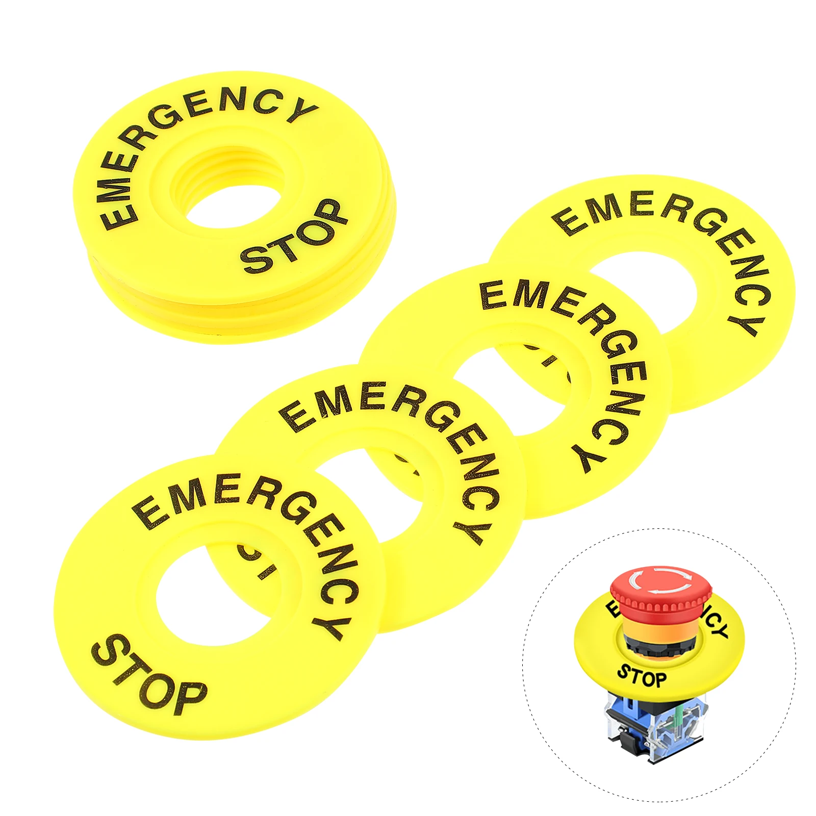 

10Pcs Round Emergency Stop Ring Yellow Push Button Replacement Emergency Stop Sign Industrial Alarm Ring Push Button Sign