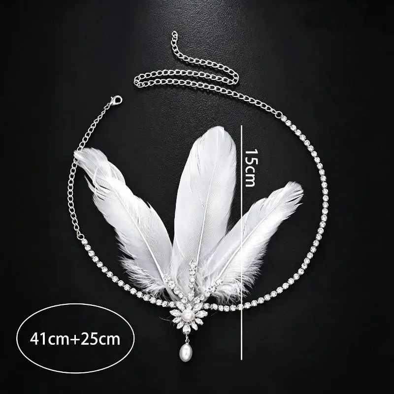 @ Vintage Feather Headband Sequin Fascinator Masquerade Hair Band Crystal Elegant 1920s Hair Accessories