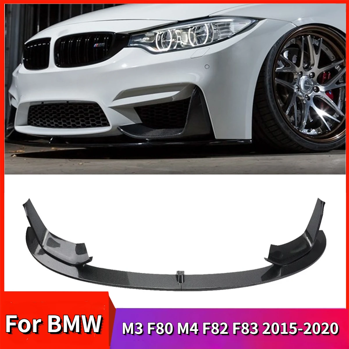 

Car Front Bumper Lip for BMW M3 F80 M4 F82 F83 2015-2020 Splitter+Side Splitter Coner MP Style Body Kits Accessory Glossy Black