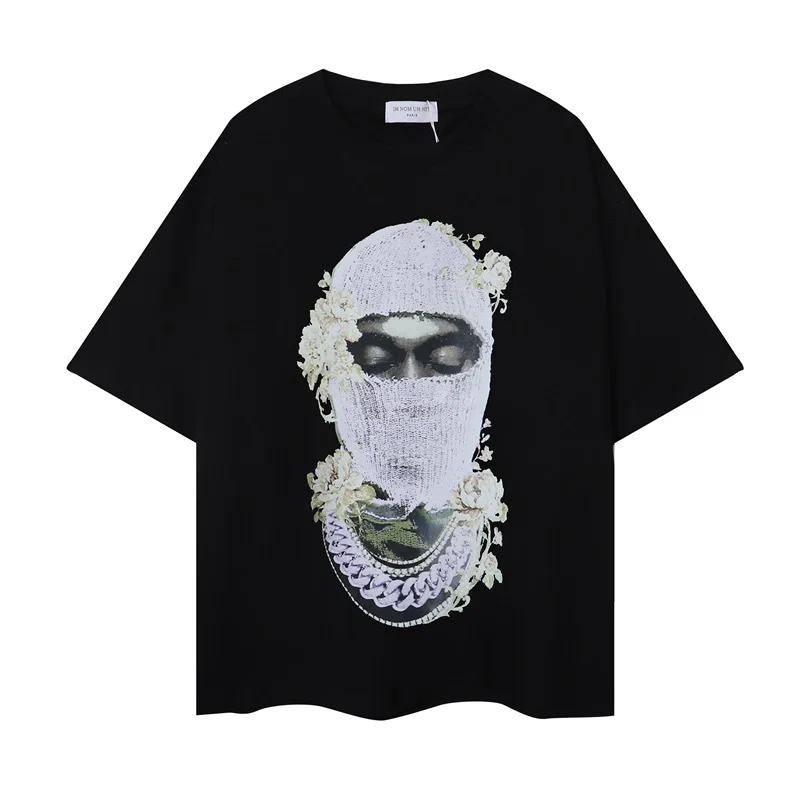 

New IH NOM UH NIT Short Sleeve Good Quality 1:1 Masked Portrait Printing Loose O-Neck Casual Hip Hop T-shirt