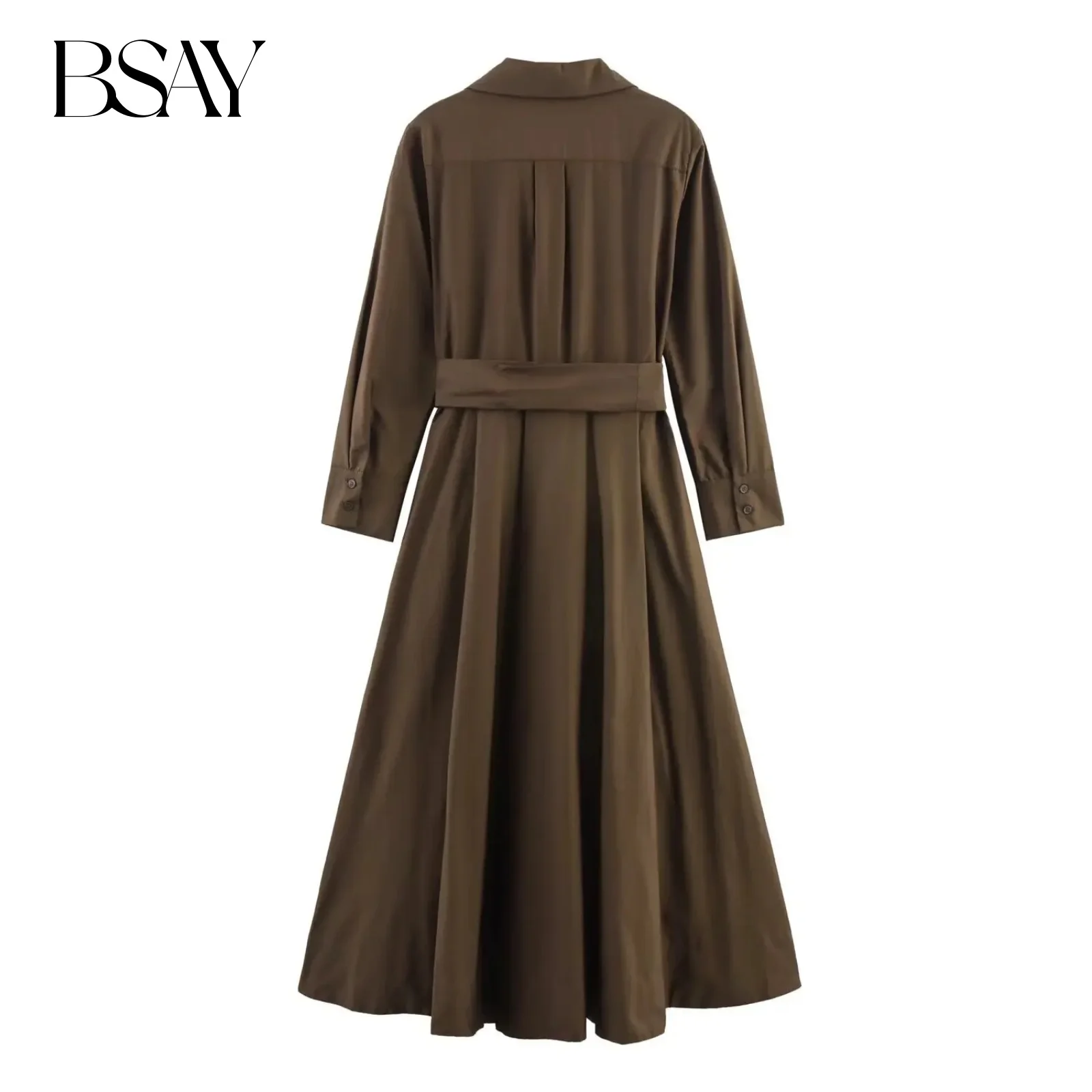 BSAY Poplin Jurk voor Dames Mode Herfst Nieuwe Shirt Stijl Lange Mouwen Single-breasted Revers Frankrijk Vrouwelijke Avondjurken